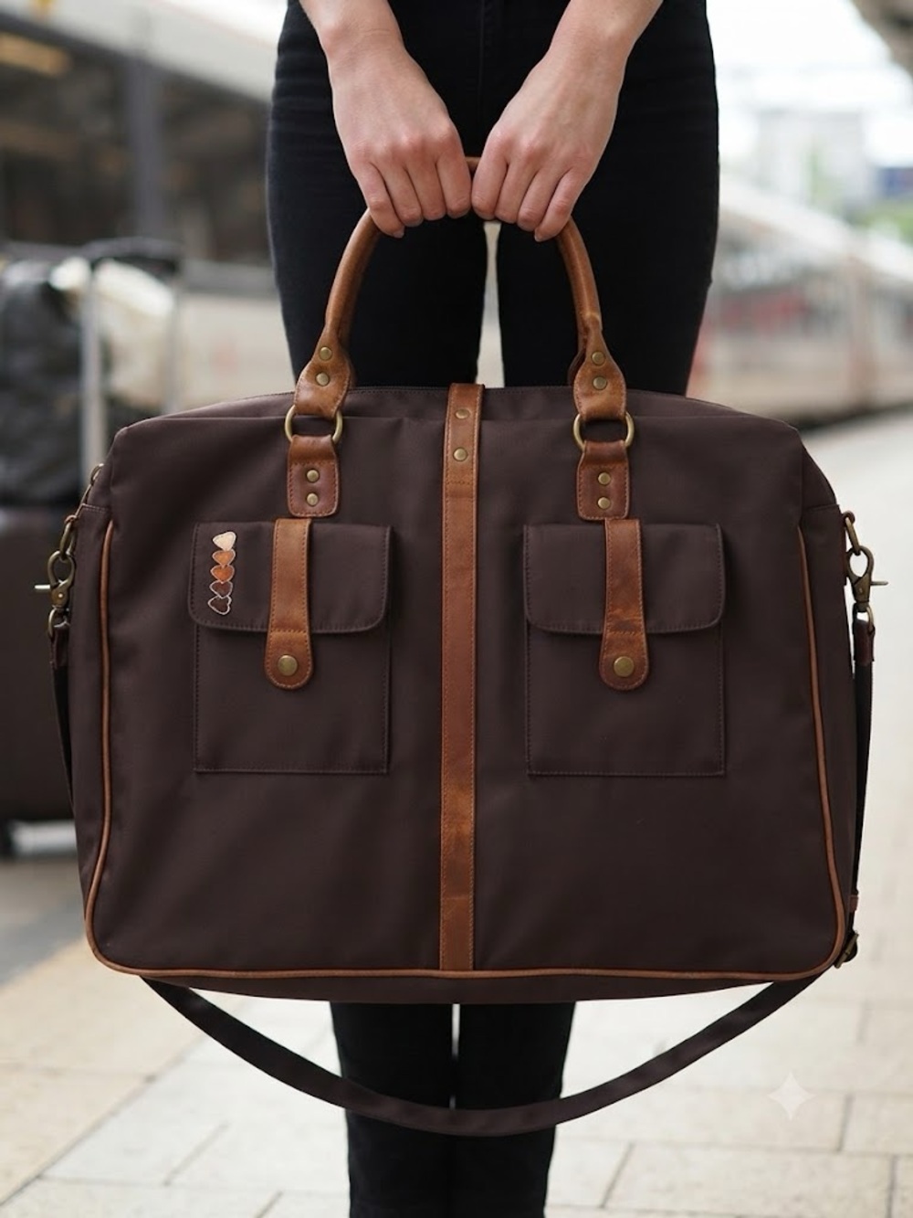 Men's Brown Canvas Travel Tote with Tan Leather Trim